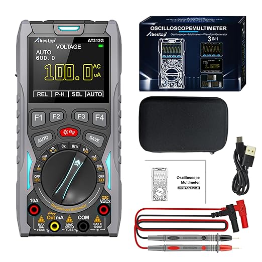 Abestop AT312G Oscilloscope Multimeter 3 in 1 Handheld Oscilloscope with 12MHz Bandwidth 50MSa/s Sampling Rate Built-in Generator Voltage Tester Multimeter Function