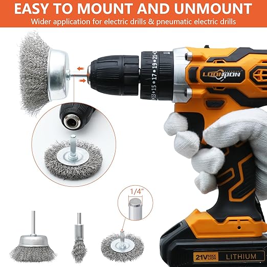 9 Pcs Wire Wheel Brush Set for Drill,Stainless Steel Wire Cup Wheel with 1/4 Inch Shank for Rust Removal, Corrosion and Scrub Surfaces