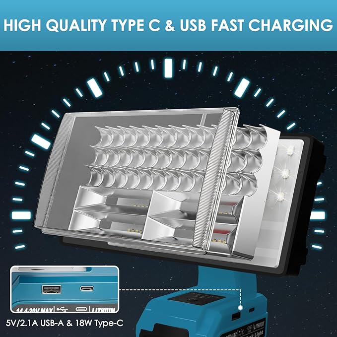 40W 4200LM Cordless LED Work Light Flashlight Compatible with Makita 18V Li-Ion Battery with 3 Lighting Modes and USB Charging Port for Job Site,Camping,Hiking, Indoor,Outdoor