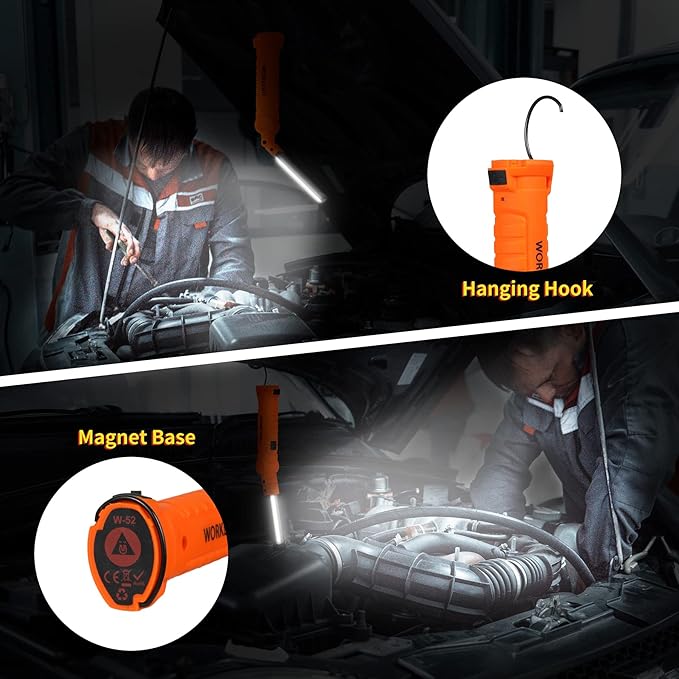 LED Rechargeable Work Lights, Flashlight Hand Tools Mens Dad Birthday Gift Magnetic Worklight,360°Rotate 5 Modes Portable Inspection Torch for Mechanics,Automotive,Camping,Emergency (2 Pack)