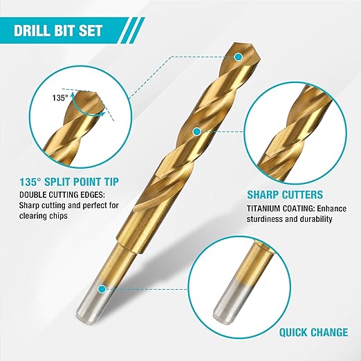 DURATECH Drill Bit Set, 21PCS Titanium Impact Twist Drill Bit Set with Tough Case, HSS Twist Drill Bits Kit for Soft Metal, Wood, PVC (1/16" - 1/2")