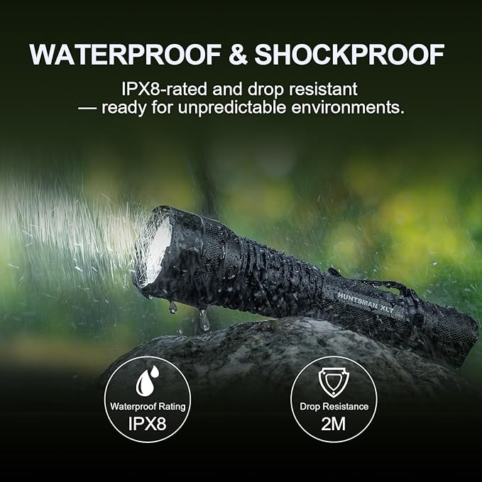 POWERTAC Huntsman-XLT LED Light - Rechargeable LED Flashlight Long Throw Spotlight Tactical Flashlights Super Bright Flashlight Flash Light EDC Gear Flashlights High Lumens Camping Supplies 1200 Lumen