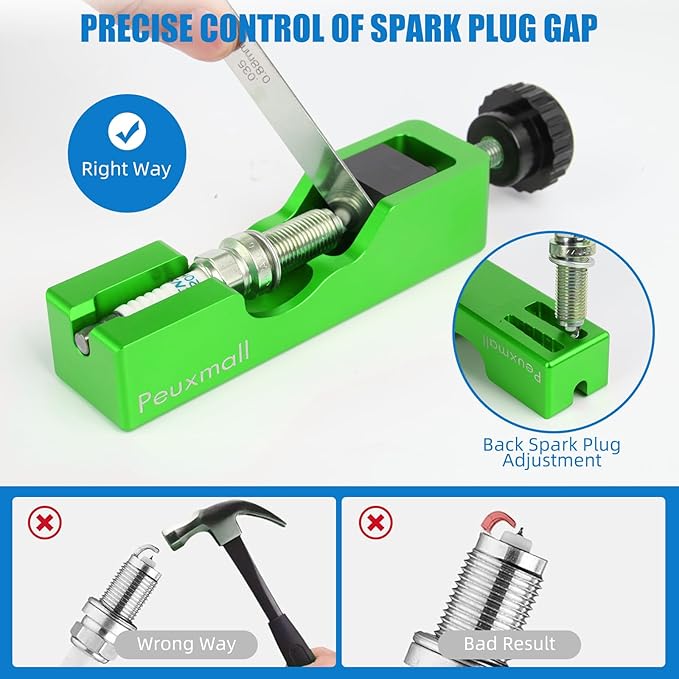 Spark Plug Gap Tool, Spark Plug Gapping Tool with 32 Blade Steel Feeler Gauge, Universal Spark Plug Gap Tool for Most 10mm 12mm 14mm 16mm Spark Plugs (Green)