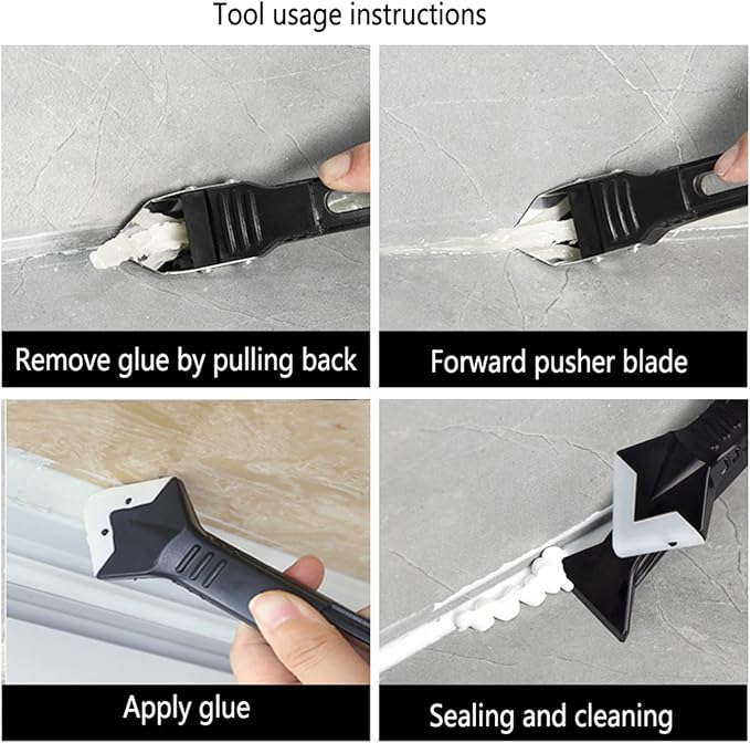 Multifunctional 3-in-1 Silicone Caulking Tool kit - The Ultimate Tile Joint Treatment Tool for Cleaning, Leveling, Seam Pressing, Shaping and Edge Finishing (Plastic Scouring Blade)