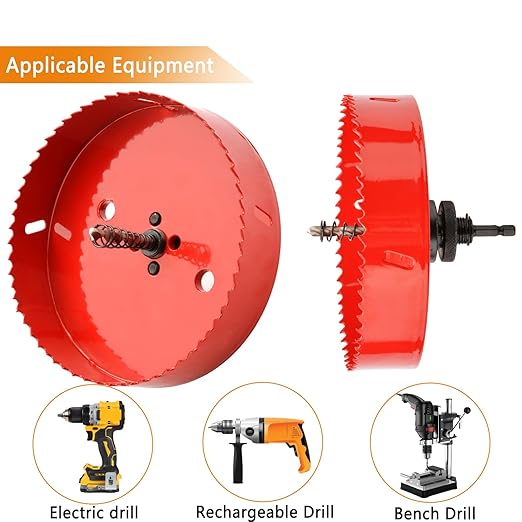 Hole Saw Heavy Duty bit Hex Shank,Hole Saw HSS with Arbor Bi-Metal & Heavy Duty Hole Saw Cutter for Wood Corn Hole Boards Plastic Drywall (φ108)