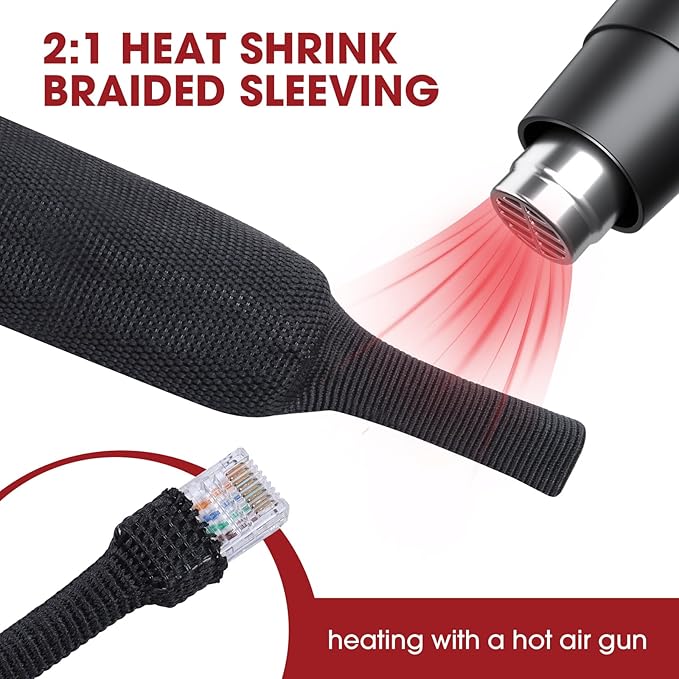 Heat Shrink Braided Sleeving, 2:1 Ratio Shrinkable Fabric Tubing Sleeve Abrasion Protection Cable Wire Sheath (1/2"-25ft)