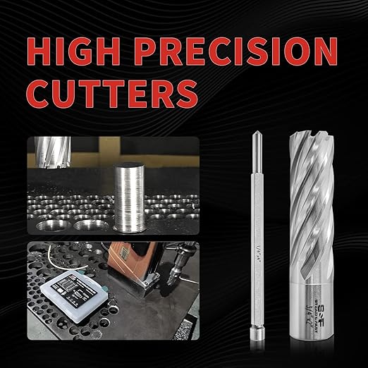 S&F STEAD & FAST Annular Cutter Set 6 Pcs, Depth of Cut 2”, Cutting Diameter 7/16 to 1-1/16 Inch, Weldon Shank 3/4”, HSS Mag Drill Bits Kit for Magnetic Drill Press with Pilot Pin x 2