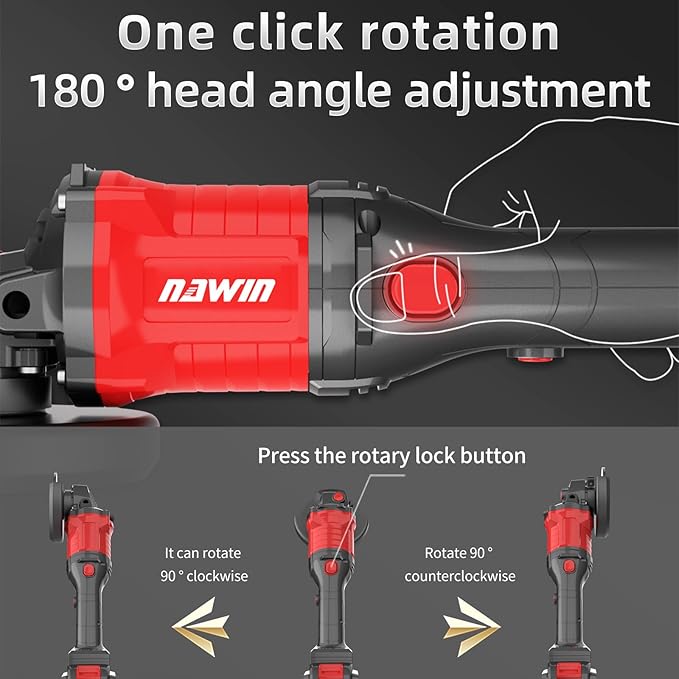 NAWIN 20V-cordless angle grinder 4-1/2'' cut off tool 2×4.0Ah Batteries & Charger,Max Brushless Motor 9000 RPM for Cutting, Grinding,Polishing（angle grinder variable speed）