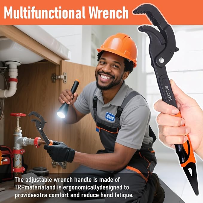 Pipe Wrench Set, 10” and 15” Self Adjusting Wrench 2-Piece Plumbing Tools for 0.55“-2.36”/14-60mm Standard Nuts, Irregular Nuts,Pipes Use