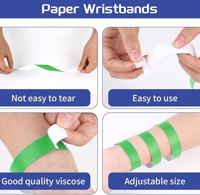 500 Pcs Green Paper Wristbands for Events Waterproof Neon Wrist Bands Adhesive Concert Identification Wristbands Hand Bands for Events (Green)