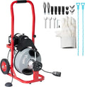 Albott 100 FT x 1/2 inch Electric Drain Cleaner Machine with Auto-Feed & 10 Cutters, Sewer Snake Auger for 1–4 Inch Pipes, Foot Switch & Wheels, Ideal for Home & Commercial Use, Gray/Red