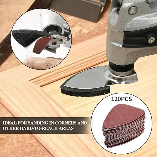 246Pcs Oscillating Tool Sanding Pad Kit, 3Pcs Triangle Sanding Pads and 3Pcs Finger Sanding Pad, 240Pcs Sandpaper, for Wood/Plaster Polish Sanding, & Other Surfaces, Compatible with Multiple Tools