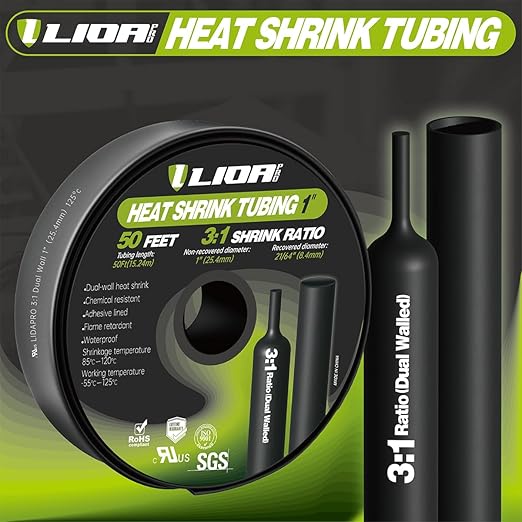 Heat Shrink Tubing 50 Feet Roll, 3:1 Ratio Adhesive Lined Marine Grade Shrink Wrap Tubing,Industrial Heat Shrink Tube Electrical 1 inch Black