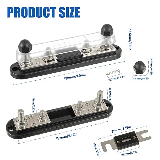 BOJACK ANL Fuse Holder with 400 Amp ANL Fuse, ANL Fuse Block with 2 Pieces 400A ANL Fuse, M10 Stud Terminals Maximum Current 750A, for Trucks, Cars, Ships, etc.