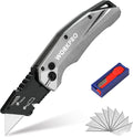 WORKPRO Folding Utility Knife, Heavy Duty Metal, Quick Open Botton Lock Box Cutter, Quick Change Blade Razor Knife, 1PC with 10 Extra SK5 Blades