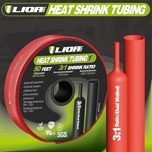 Heat Shrink Tubing 50 Feet Roll, 3:1 Ratio Adhesive Lined Marine Grade Shrink Wrap Tubing,Industrial Heat Shrink Tube Electrical 1in Red