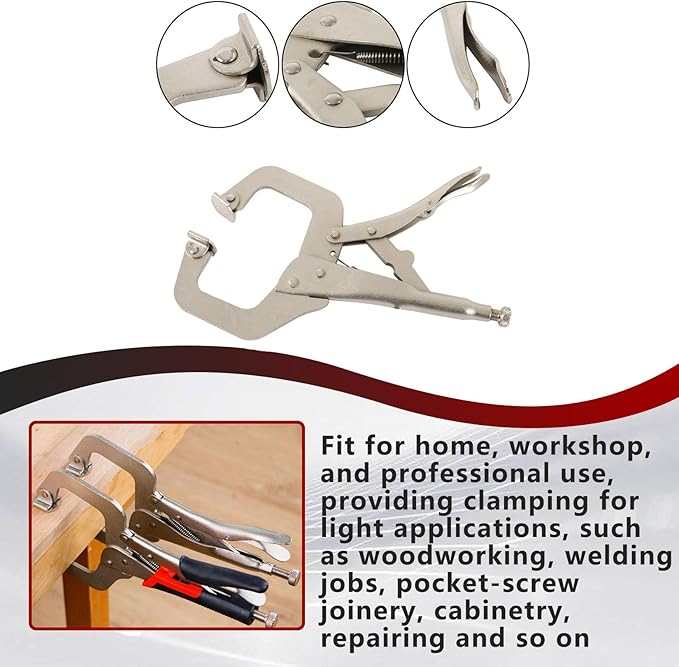 findmall 6Pcs 11 Inch Locking C Clamps with Swivel Pads Heavy Duty C-Type Locking Plier Table and Tool Vise Grip for Shop Home Farm and Automotive DIY Woodworking Welding Cabinetry Pocket Hole Joinery