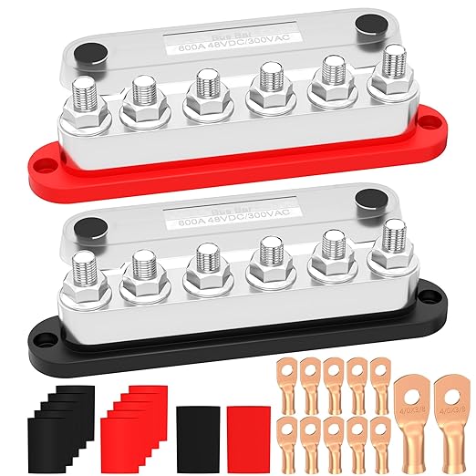 600A Power Distribution Block 12V Bus Bar 6 x 3/8" (M10) Terminal Studs 12 Volt Battery Busbar for Boat Automotive Solar Wiring