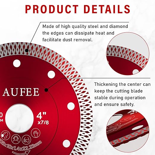 5 Pcs Diamond Saw Blades, 4'' Tile Cutting Blades for Angle Grinder, Glass Cutting Disc Grinder Blades for Cutting Porcelain Ceramic Granite Marble (Red)