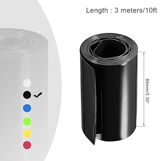 MECCANIXITY Battery Wrap PVC Heat Shrink Tubing 55mm Dia 85mm Flat 10 Feet(3meters) Black Good Insulation for Battery Pack