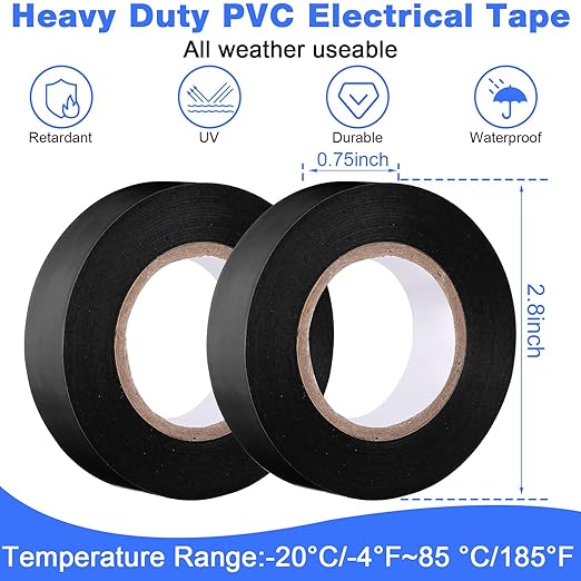 Qilery 60 Pack Electrical Tape Waterproof 3/4 in x 65 ft Electric Wire Tape for Any Weather Under 600v Home Outdoor Insulating Wire Wrapping(Multi Colors)