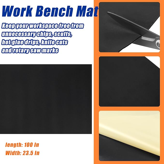 Vesici 1 Roll 23.5 x 100 Inch Work Bench Mat Self Adhesive Resistant PU Floor Runner Easy to Clean Workbench Mat Pad for Garage Workbench or Table Storage Tool Organization,Black