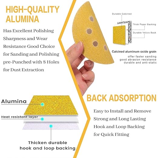 110PCS 5 Inch 8 Hole Sanding Discs,Gold Round Hook and Loop Sandpaper for Random Orbital Sander(60 80 100 120 150 180 240 320 400 600 800 Mix Grit)