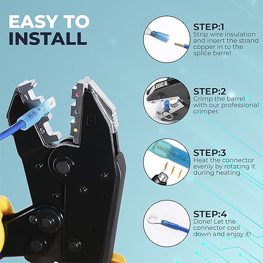 96 Pcs Heat Shrink Wire Connectors Kit- Electrical Waterproof Crimp Terminals Set- Insulated Rings- Ideal for Light-Duty Electrical Projects, Home DIY & Hobby Applications