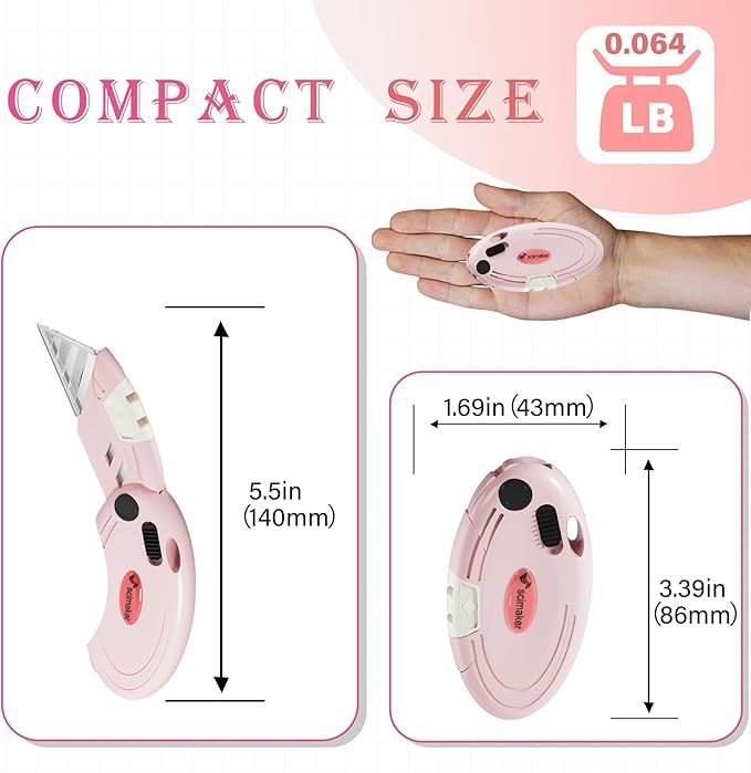 4 Pack Folding Utility Knife with 10 Extra Blades,Box Cutters with Button Lock Mechanism,Navajas Para Trabajo for Home,Office and Warehouse,Pink.
