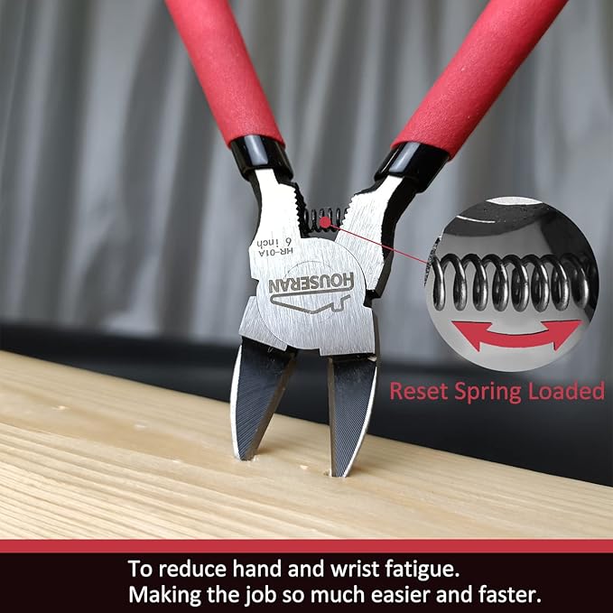 6 inch Side Cutters - Diagonal and Spring Loaded Wire Cutters with Non-slip Red Handle, Ideal for Jewelry, Crafting, Zip Tie, Heavy Duty
