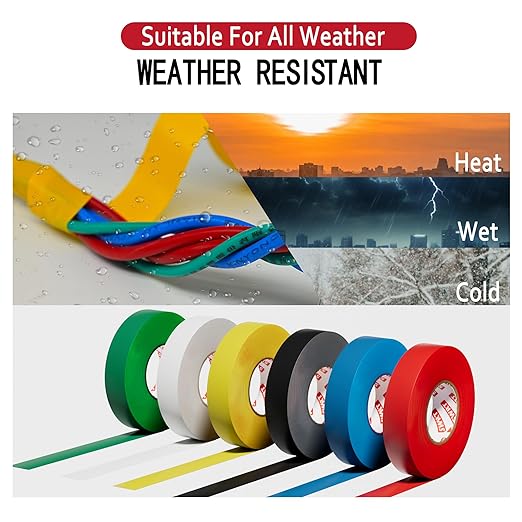 SWRT 6 Pack Colored Electrical Tape, 0.75 in x 66 FT High Temp Electric Tape Under 600V for All Weather, UV Protection, Flame Retardant, Suitable for Domestic, Commercial, and Industrial environments