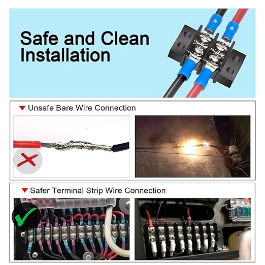 MILAPEAK Terminal Block - 2 Pack 2 Positions 200v-450v 20-30A Dual Row Screw Terminals Strip + 8 PCS Copper Wire Fork Connectors