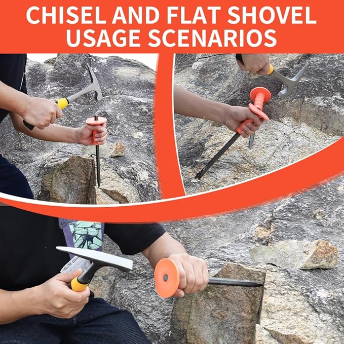 Heavy-Duty Masonry Chisel Set with Thick Protective Handles: Includes Tile and Concrete Chisels, Ideal for Brickwork, Demolition, Stonework, Carving, and Concrete Breaking. (8in 11in 11in)