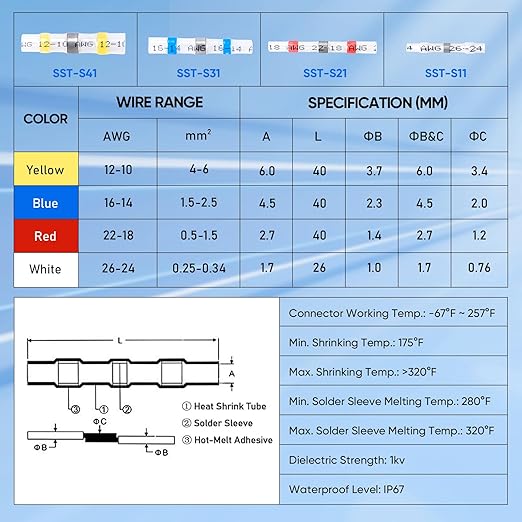 TICONN 200 Pcs Solder Seal Wire Connectors, Heat Shrink Butt Connectors, Waterproof and Insulated Electrical Wire Terminals, Butt Splice (200PCS)
