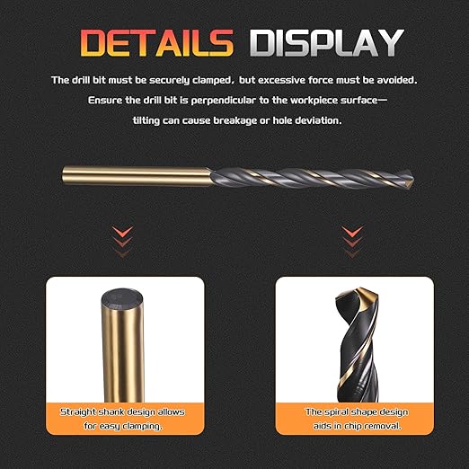 Drill Bit, 4.5mm Cutting Diameter, 4341 HSS Gold and Black 118° Cutting Angle Number Jobber Bits - (Applications: for Drilling Soft Metal Plastic Wood), 10-Pieces