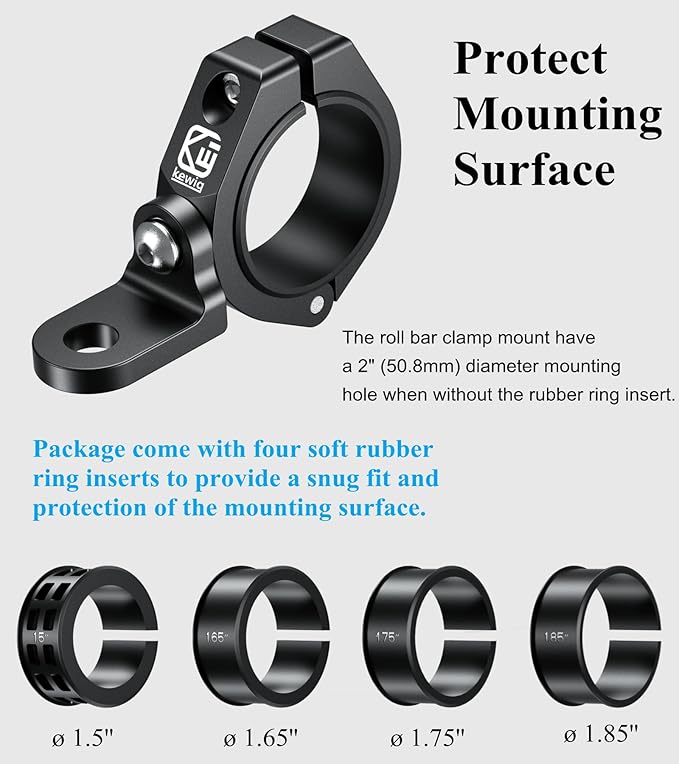 BRCOVAN 2PCS UTV Whip Light Mount, Solid Aluminum Alloy Whip Flag Mounts, Off-Road LED Light Bar Mounting Bracket, 360° Adjustable Roll Bar Clamp Holder Fit 1.5''/1.65'' /1.75''/1.85''/2'' Roll Cage