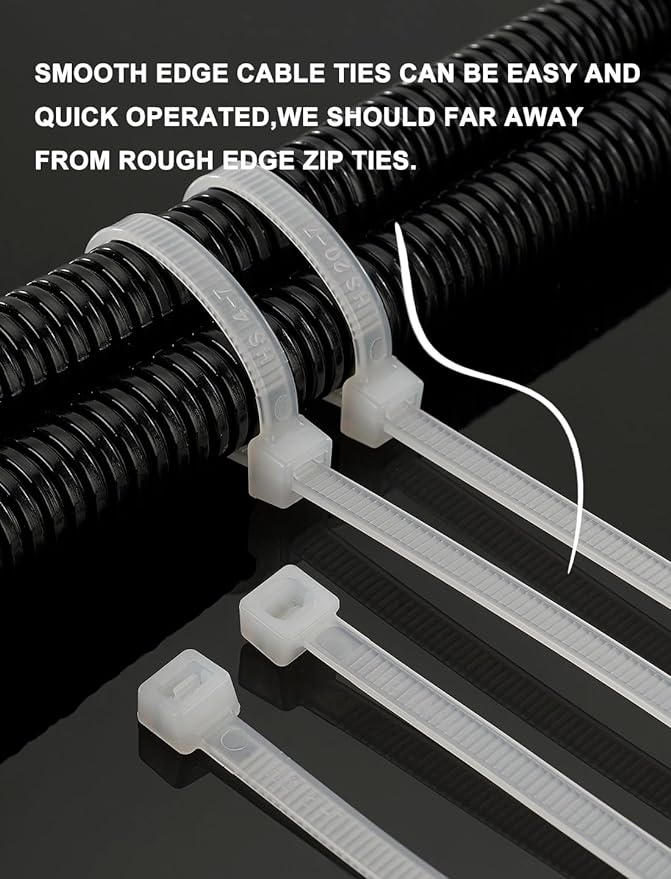 HS Long Zip Ties 12 Inch Clear 0.19" Nylon Cable Ties Heavy Duty 50 Lbs Strength Strong for Privacy Fence Outdoor,Electrical Plastic Tie Straps Weather Resistant 100 Pcs White