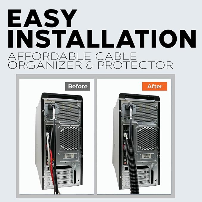 BEST CONNECTIONS 3-Pack (1/4", 1/2", 3/4" x 20 ft Each) Assorted Split Wire Loom Flex-Guard Convoluted Tubing – Protective Split Cable Sleeves/Conduit – Black