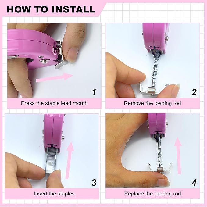 3 in 1 Staple Gun, Women Pink Manual Stapler with 600 Staples, for Wood, Cable, Crafts, Fabric, Decoration, Carpentry, Furniture, Material Repair and DIY.
