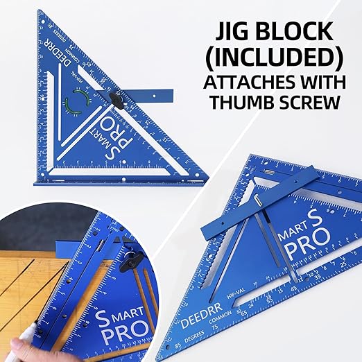 Pro 12 Inch Advanced Carpenter Square-Jig Block -Leve-Accurate Flatwork- Framing Square- Multi-Angle Measuring Tool (90° & 180°) for Carpenters & Architects(Blue)