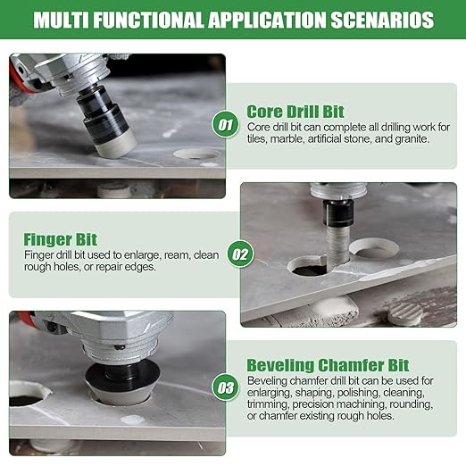 Diamond Hole Saw Kit Tile Drill Bits, 11 PCS Diamond Core Drill Bits Set 6/8/10/19/25/35/51/65mm+50mm Chamfer Saw +20mm Finger Bit+SDS Adapter Porcelain Hollow Drill Hole Saw for Ceramic, Granite