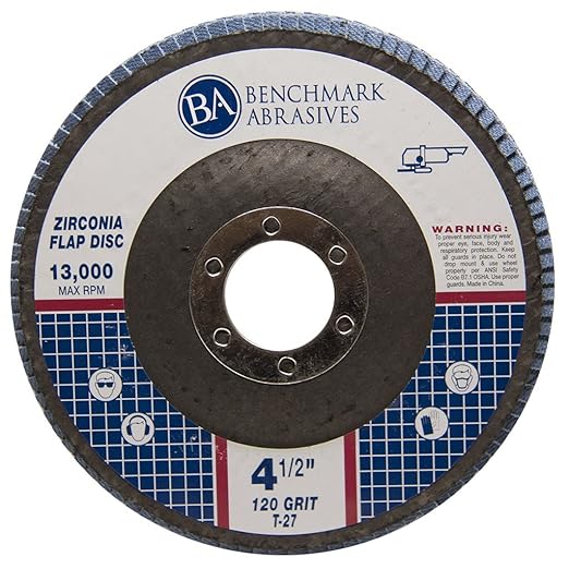 Benchmark Abrasives 4.5" Premium Zirconia Type 27 Flat Flap Discs Grinding Wheels for Sanding Stock Rust Removal Finishing Grinding Deburring Stainless Steel, 7/8" Arbor (10 Pack) - 120 Grit