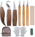 10Pcs Wood Carving Kit, Beginner Set With Resistant Gloves, Spoon & Whittling Knife, Sandpaper for Woodworking