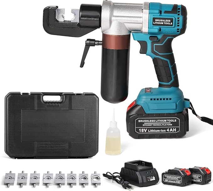 Electric Hydraulic Cable Lug Crimping Tool,12 AWG to 2/0 AWG Terminal,Cable,Wire Electric Crimper Tool Kit,Battery Crimp Tool Kits with 8 Dies