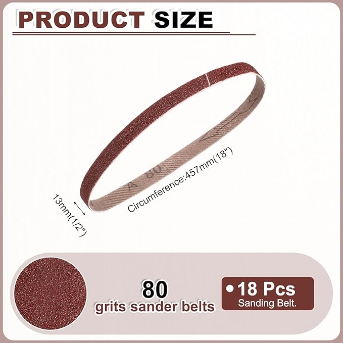 HARFINGTON 1/2 x 18 Inch Sanding Belts, 18 Pcs 80 Grits Aluminum Oxide Abrasive Belt Sander File Belt for Woodworking, Metal Polishing, Knife Sharpener