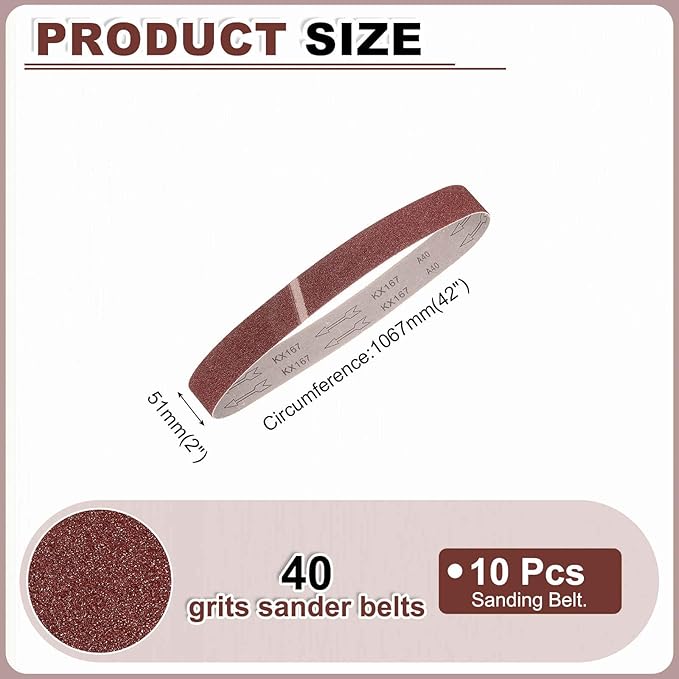 HARFINGTON 2 x 42 Inch Sanding Belts, 6 Pcs 40 Grits Aluminum Oxide Abrasive Belt Sander File Belt for Woodworking, Metal Polishing, Knife Sharpener