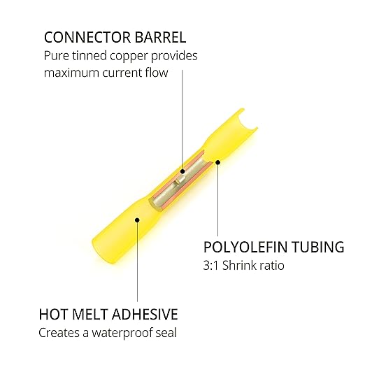 Wirefy 150 PCS Heat Shrink Butt Connectors Yellow 26-24 AWG - Marine Grade Butt Splice Connectors - Electrical Waterproof Heat Shrink