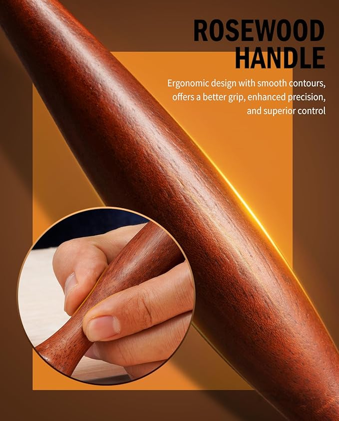 RAVS Marking Knife Woodworking and Leather Sheath, Double Bevel Striking Woodworking Marking Knife, Rosewood Handle Scribing Knives with Leather Sheath, High Carbon Steel Blade with Titanium Coating