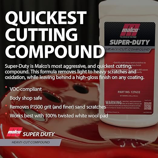 Malco Super Duty Heavy Cut Compound - Professional Cutting, Polishing and Finishing Compound/for Auto Paint Correction, Detailing and Buffing / 32 oz. (127632)