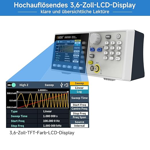 OWON Waveform Generator,30MHz Bandwidth, 125MSa/s Sampling Rate, 14 bits Vertical Resolution, 8K Waveform Length,5 Basic Waveforms, and 160 built-in Arbitrary Waveforms, with 3.6IN LCD Display DGE1030